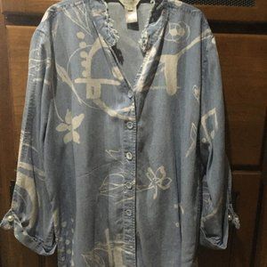 Multiples Brand Band Collar High-Low Shirt